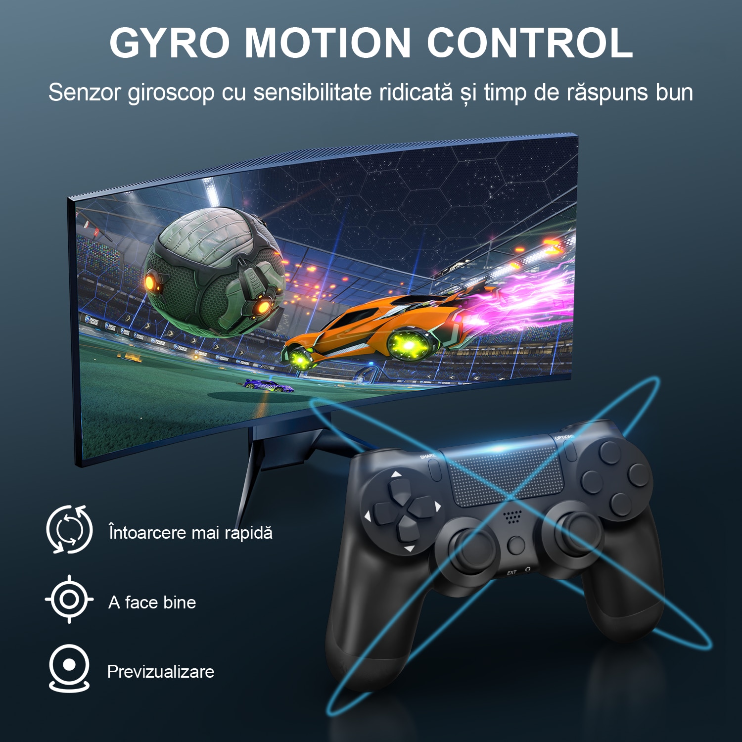 Controler de joc fara fir PS4, Redkid®, Bluetooth, Dual Shock, Gamepad ...