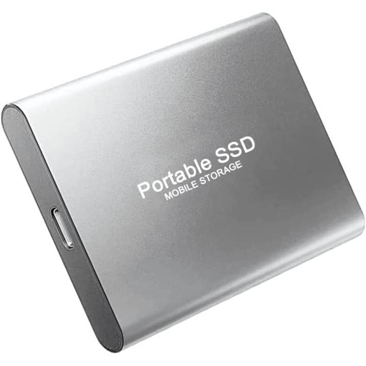 Външен SSD, jalleria, 2TB, тип C/USB 3.0, висока скорост на четене, удароустойчив, сребрист