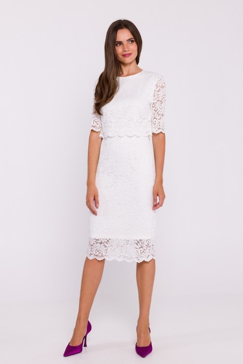 Rochie dantelata cu partea de sus dubla Stylove, Ecru, L