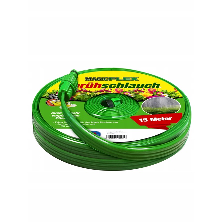 Mikrolyukakkal ellátott tömlő pázsit öntözéséhez, hűtéséhez, 15m, zöld, gyorscsatlakozó 1/2, Magic Flex