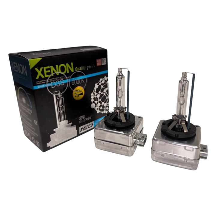 Комплект от 2 автомобилни ксенонови крушки D3S, Bi-Xenon, 35W, 6000K, +60% светлина, къси и дълги светлини, студена бяла светлина, анти-UV кварцово стъкло, повишена видимост за автомобилни фарове AutoREY