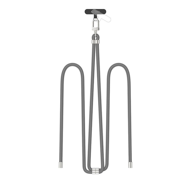 Snur pentru carcase TECH-PROTECT C7S Rope Crossbody, Ajustabil, Gri/Argintiu