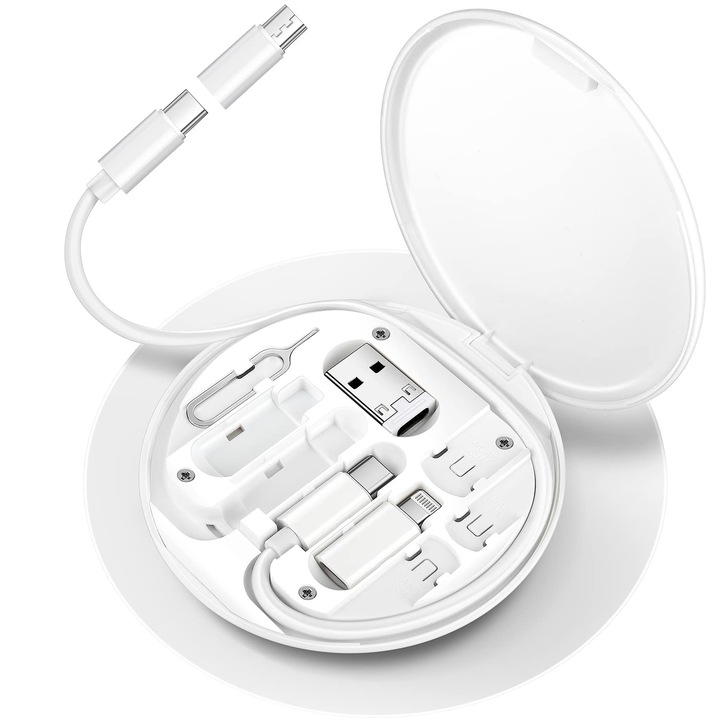 Set cabluri de date multifunctionale，Organizator cabluri, multiple adaptoare OTG, Incarcare rapida 60W, Multifunctional, Compatibil cu Samsung-Iphone-Huawei-XIAOMI, Alb