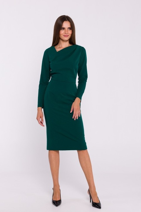 Rochie tip creion cu decolteu asimetric Stylove, Verde