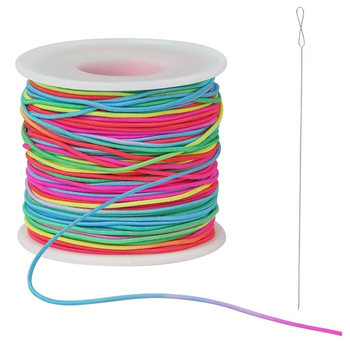 Snur Elastic Multicolor, Hggzeg, Cu ace de margele, Rezistenta la uzura, Usor de innodat, Usor de depozitat, Diamentru 1mm, Pentru innodare chinezeasca, bratari de prietenie, fabricarea de bijuterii, Nailon/Plastic, Lungime 70m, Multicolor