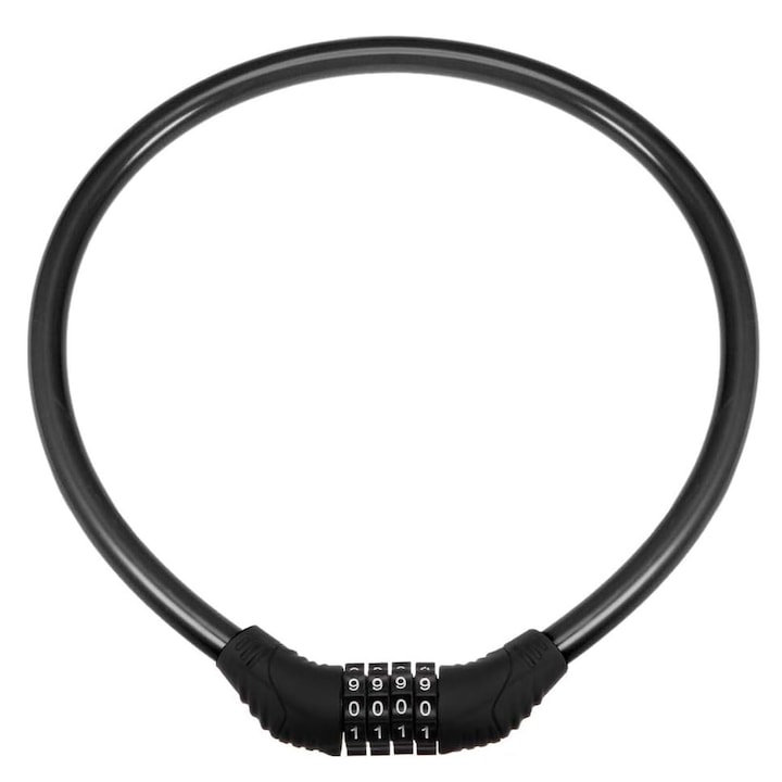 Antifurt Bicicleta cu Cifru din 4 Cifre, Hggzeg, Impermeabil si rezistent la rugina, Rezistent la taiere sau rupere, Diametru cablu de otel 11 mm, Pentru motocicleta/trotineta electrica, Aliaj otel/PVC, Lungime 60 cm, Negru