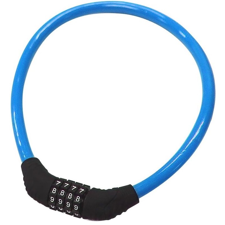 Antifurt Bicicleta cu Cifru din 4 Cifre, Hggzeg, Impermeabil si rezistent la rugina, Rezistent la taiere sau rupere, Diametru cablu de otel 12 mm, Pentru motocicleta/trotineta electrica, Aliaj otel/PVC, Lungime 60 cm, Albastru