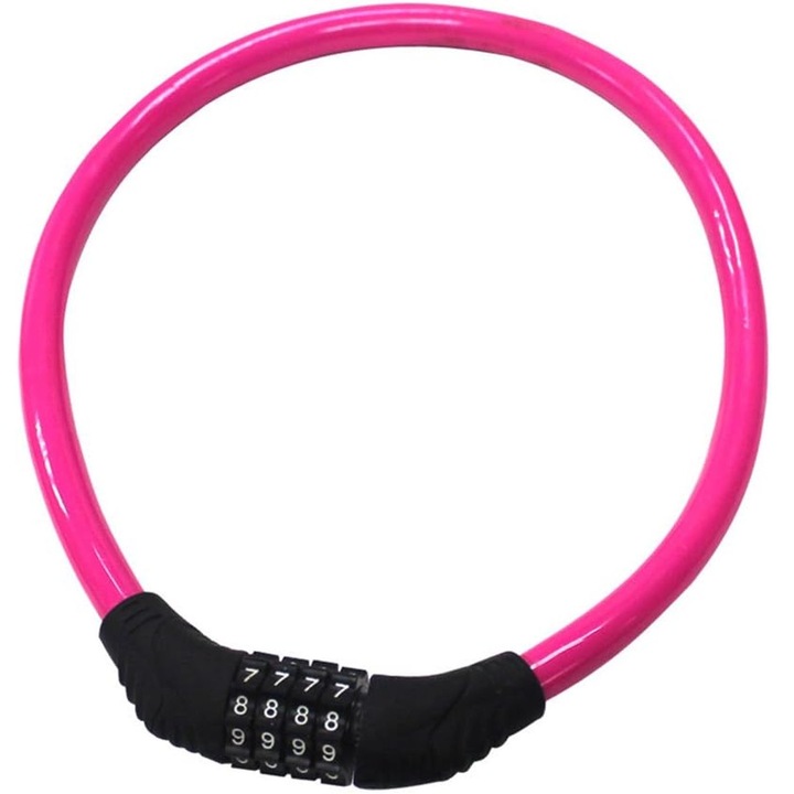 Antifurt Bicicleta cu Cifru din 4 Cifre, Hggzeg, Impermeabil si rezistent la rugina, Rezistent la taiere sau rupere, Diametru cablu de otel 12 mm, Pentru motocicleta/trotineta electrica, Aliaj otel/PVC, Lungime 60 cm, Roz