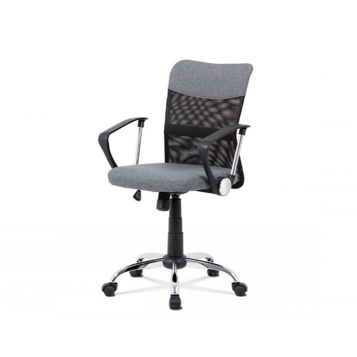 Scaun de Birou Pivotant idealSTORE Office Collection, Baza Metalica, Cromata, Roti Cauciucate, Reglare Lina pe Inaltime, Mecanism TILT, Spatar Confortabil din Microplasa, Gri