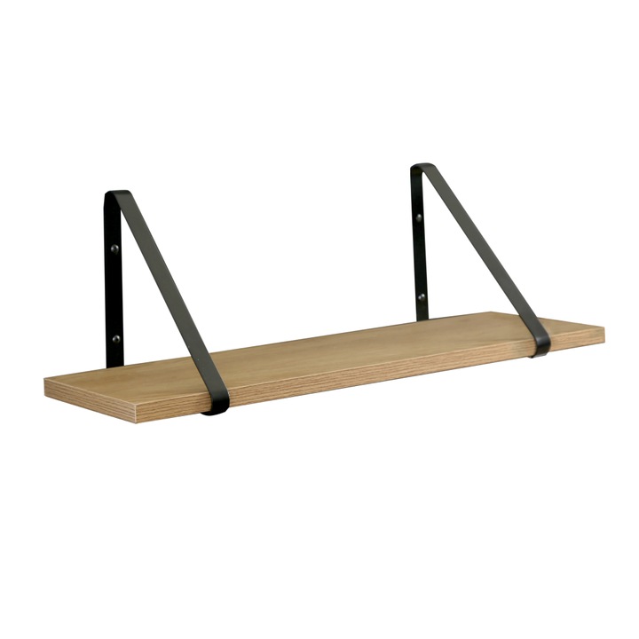 Etajera MDF stejar metal negru Sagira 60x20x1.8 cm