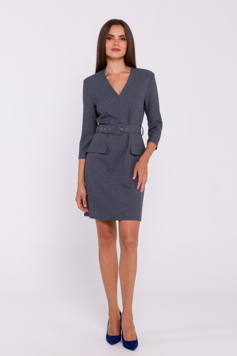 Rochie simpla cu curea in talie Stylove, Gri