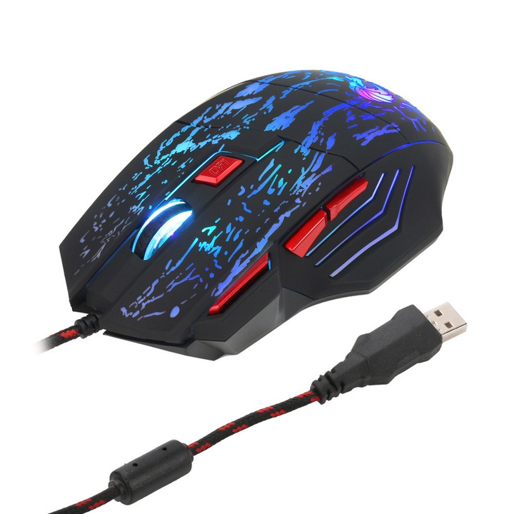 Геймърска мишка, 6400 DPI, 7 бутона, USB, RGB Led, черна