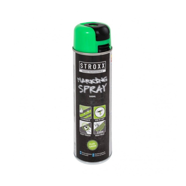 Vopsea spray pentru marcaj STROXX, culoare verde fluorescent, capacitate 500 mililitri