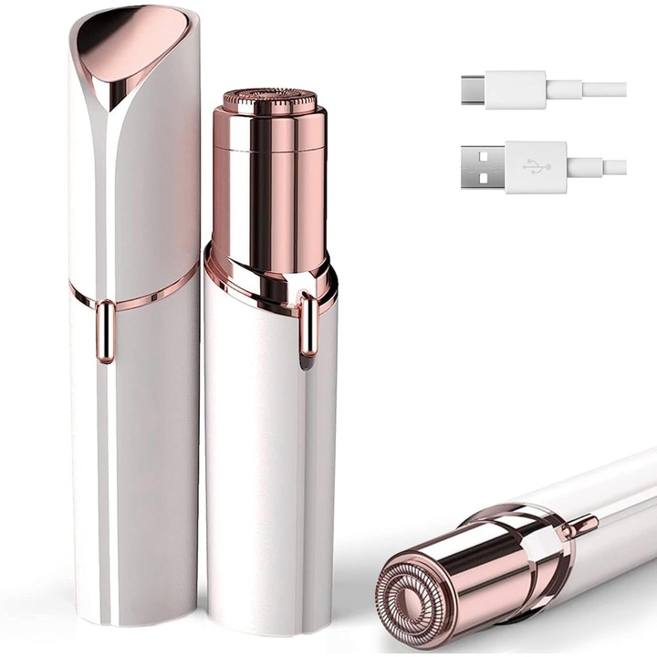 Aparat de tuns facial, bibubibu®, trimmer pentru femei, USB reincarcabil, design compact, cu LED, pentru fata, buze superioare si barbie