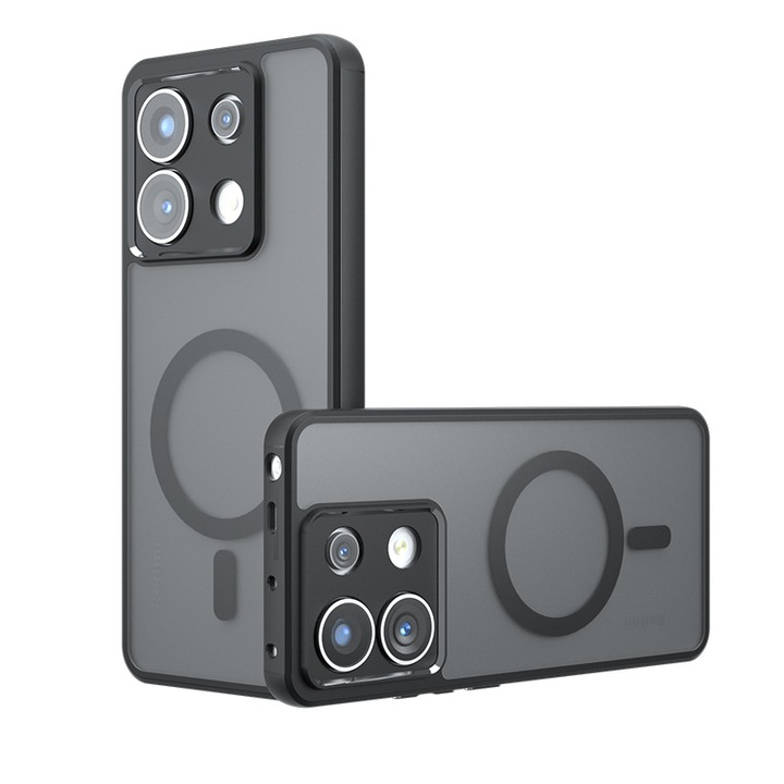 Husa magnetica, Silicon, compatibila Redmi Note13 5G, incarcare wireless, negru/gri