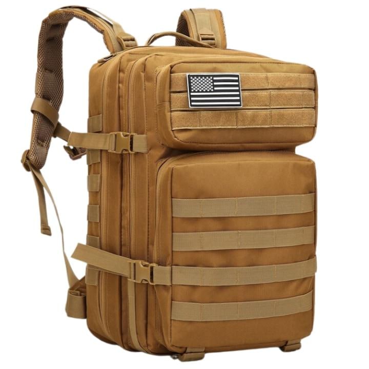 Rucsac militar, 45l, Molle, Pentru copii, Khaki/negru/verde militar, 4 compartimente, Material poliester 600d, Sistem de ventilatie air-flow