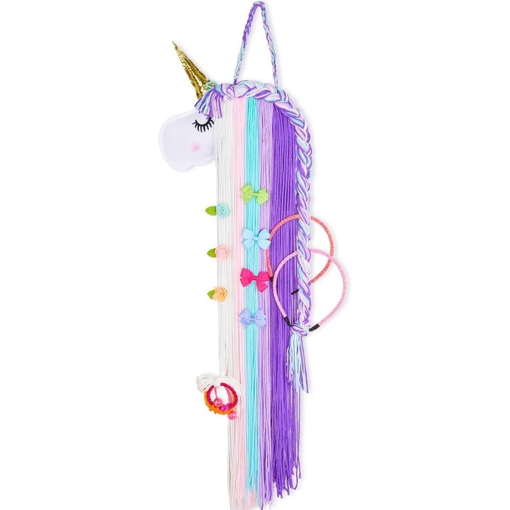 Suport pentru agatat accesorii de par, unicorn, fire colorate, 30.7x11inch, decorare tematica petrecere