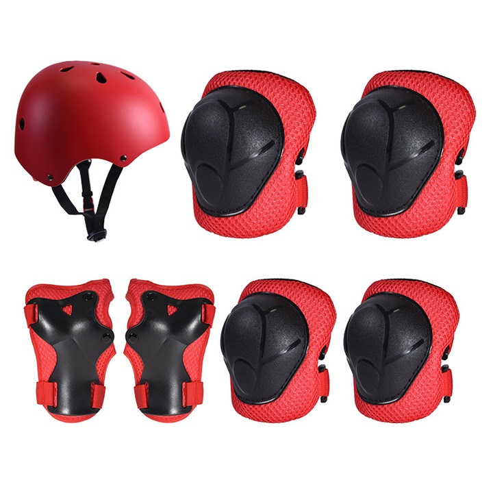 Casca de protectie pentru copii, rosie, ajustabila, L, set cu aparatori pentru ciclism si sporturi multiple