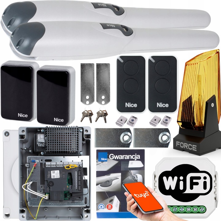 Set automatizare pentru porti batante Nice Wingo 3524, 2x 400 kg, lungime maxima 3,5 m, WiFi