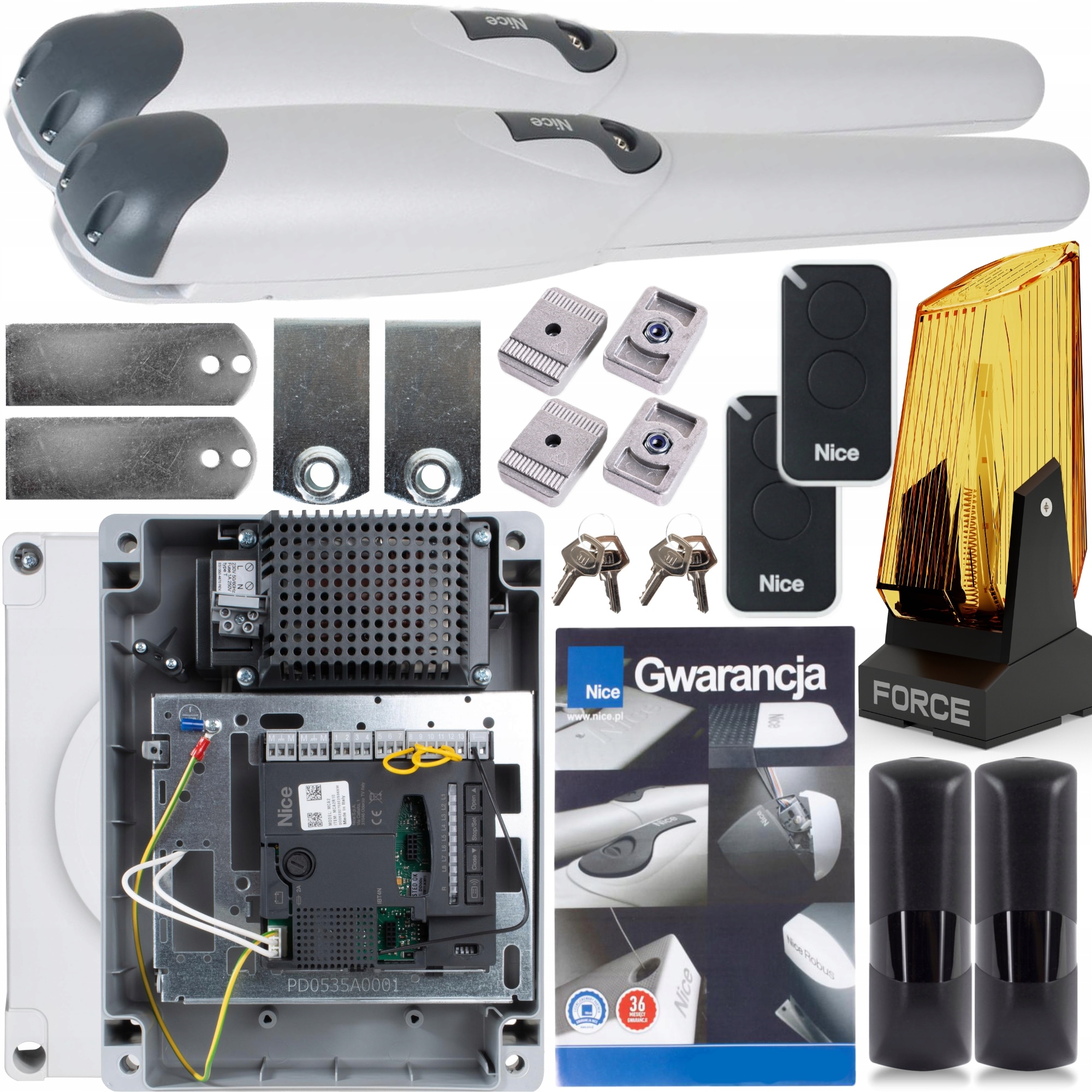 Set Automatizare poarta batanta, Nice, Wingo 3524, 2 x 400 kg, 85 W, Gri