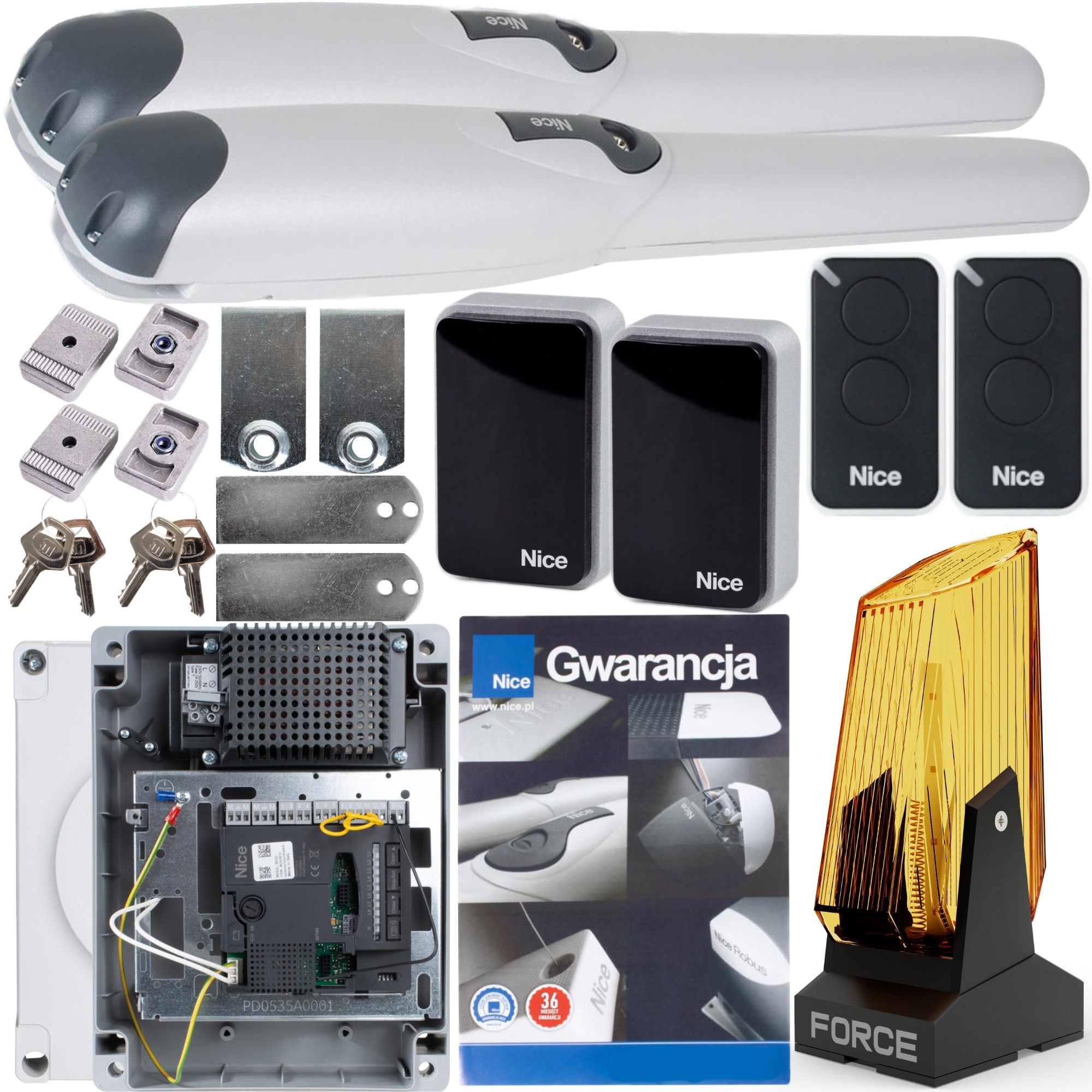 Kit complet automatizare porti batante Wingo 2024, Nice, IP44, 50 W, 1500 N, Compatibil Solemyo, Multicolor