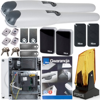 Kit complet automatizare porti batante Wingo 2024, Nice, IP44, 50 W, 1500 N, Compatibil Solemyo, Multicolor Kit complet automatizare porti batante Wingo 2024, Nice, IP44, 50 W, 1500 N, Compatibil Solemyo, Multicolor