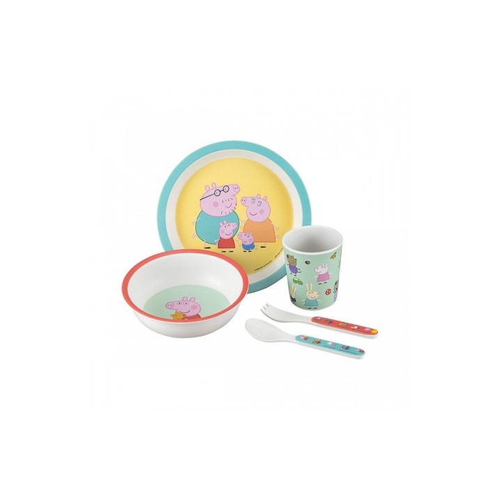 Set hranire bebelusi Peppa Pig, 5 piese, melamina, 19,5x19,5x8cm