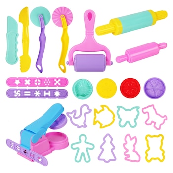 Set Copil 22 de Ustensile de Bucatarie pentru Modelat, Hggzeg, Abilitati artistice, Curatare usoara, Jucarie educativa, Interactiva, Cadouri, Pentru grup acasa, sali de clasa sau gradinite, 3ani+, PC, 12x4.8x14cm, Multicolor