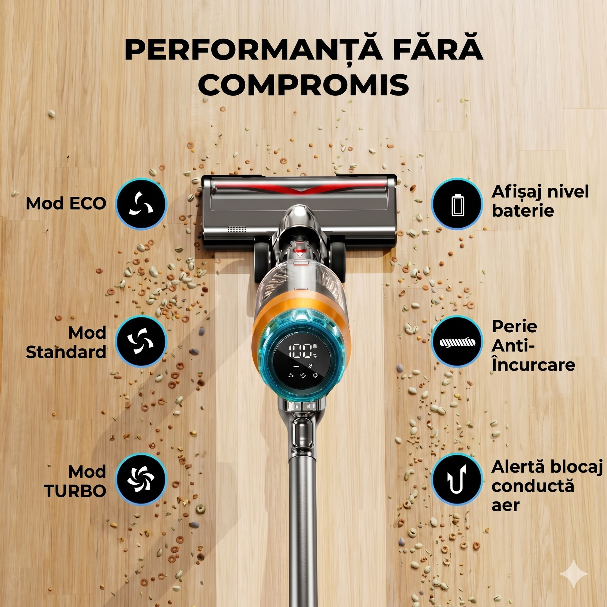 Aspirator Vertical Fara Fir OVELY 600W, 55Kpa, Autonomie pana la 60 de minute, Ecran OLED Color, Sistem Anti-Incalzire, Montare pe Perete, Ideal pentru Podele Dure, Covoare, Masina, Par de Animale