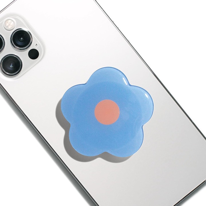 Сгъваема поставка за телефон, креативна поставка, шарка на цветя, един размер, самозалепваща се, синя