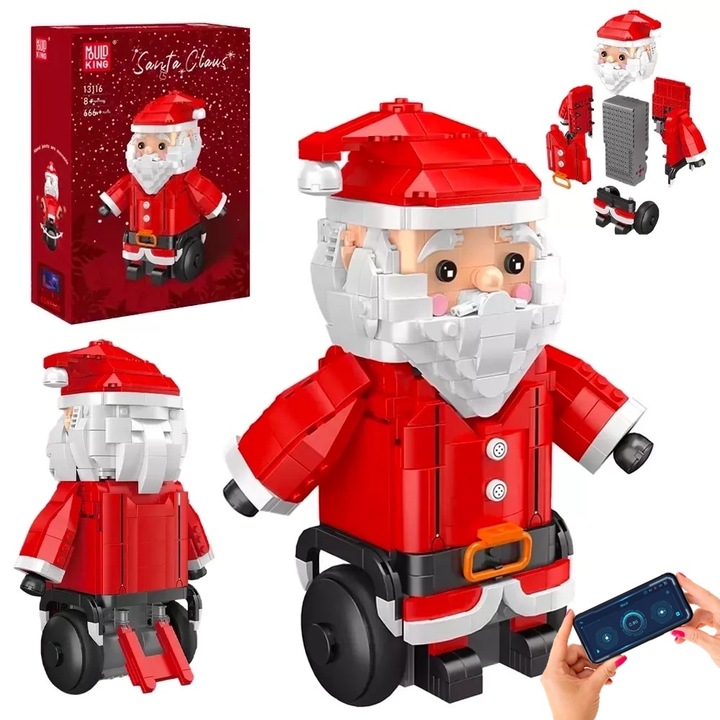 Конструкционен комплект, Mold King, Дядо Коледа 13116, технология за самобалансиране, Bluetooth дистанционно управление, безопасни и издръжливи материали, червен