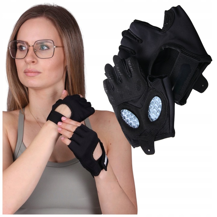 Спортни ръкавици, Fit4Med, За колоездене или фитнес, без пръсти, M, Черни