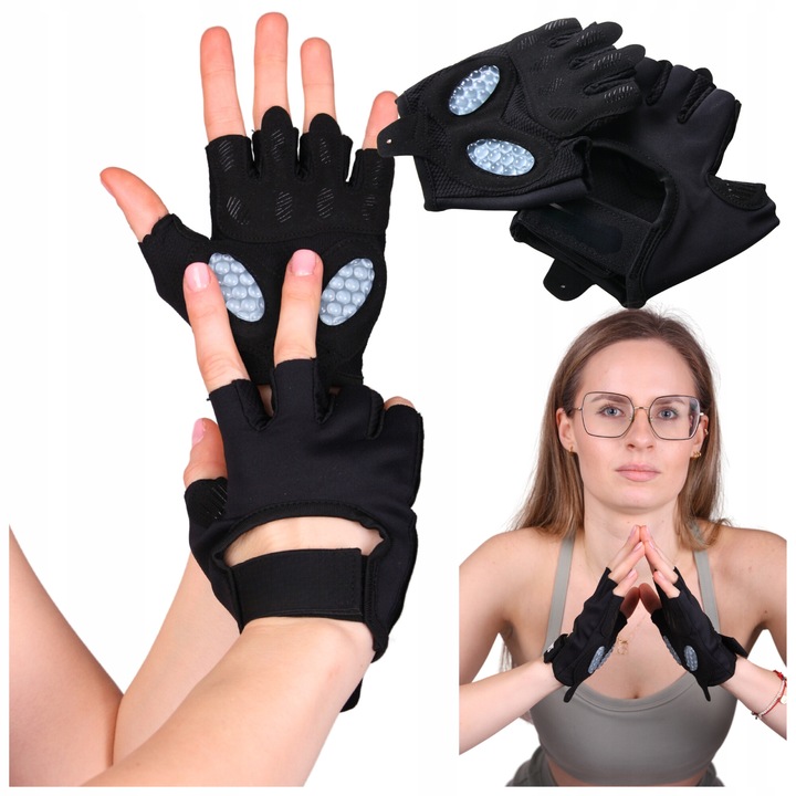 Спортни ръкавици, Fit4Med, За колоездене или фитнес, без пръсти, S, Черни