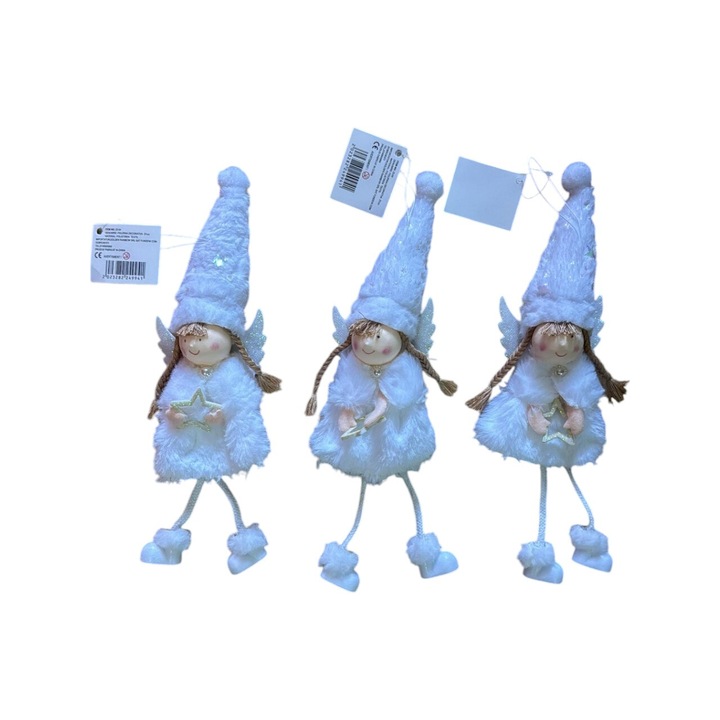 Figurina Decorativa de Craciun, Ingeras de pus in brad, 27cm, Alb, 3buc