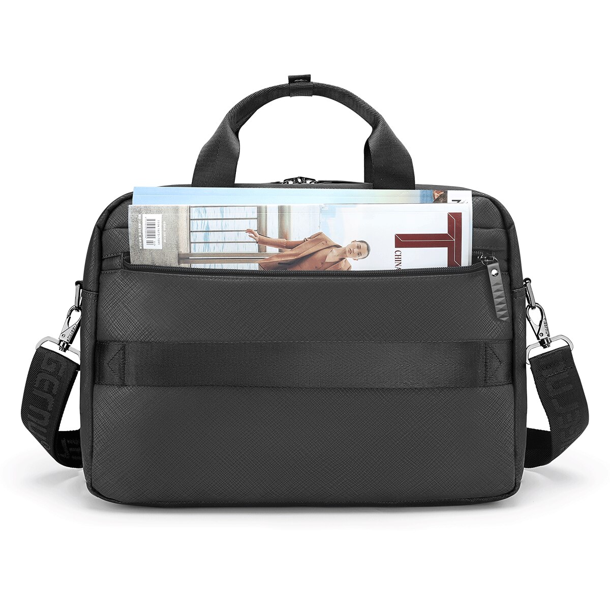 Geanta laptop 14.1" pentru afaceri, material impermeabil antisifonare, Tigernu, 38x10x28 cm, Neagra