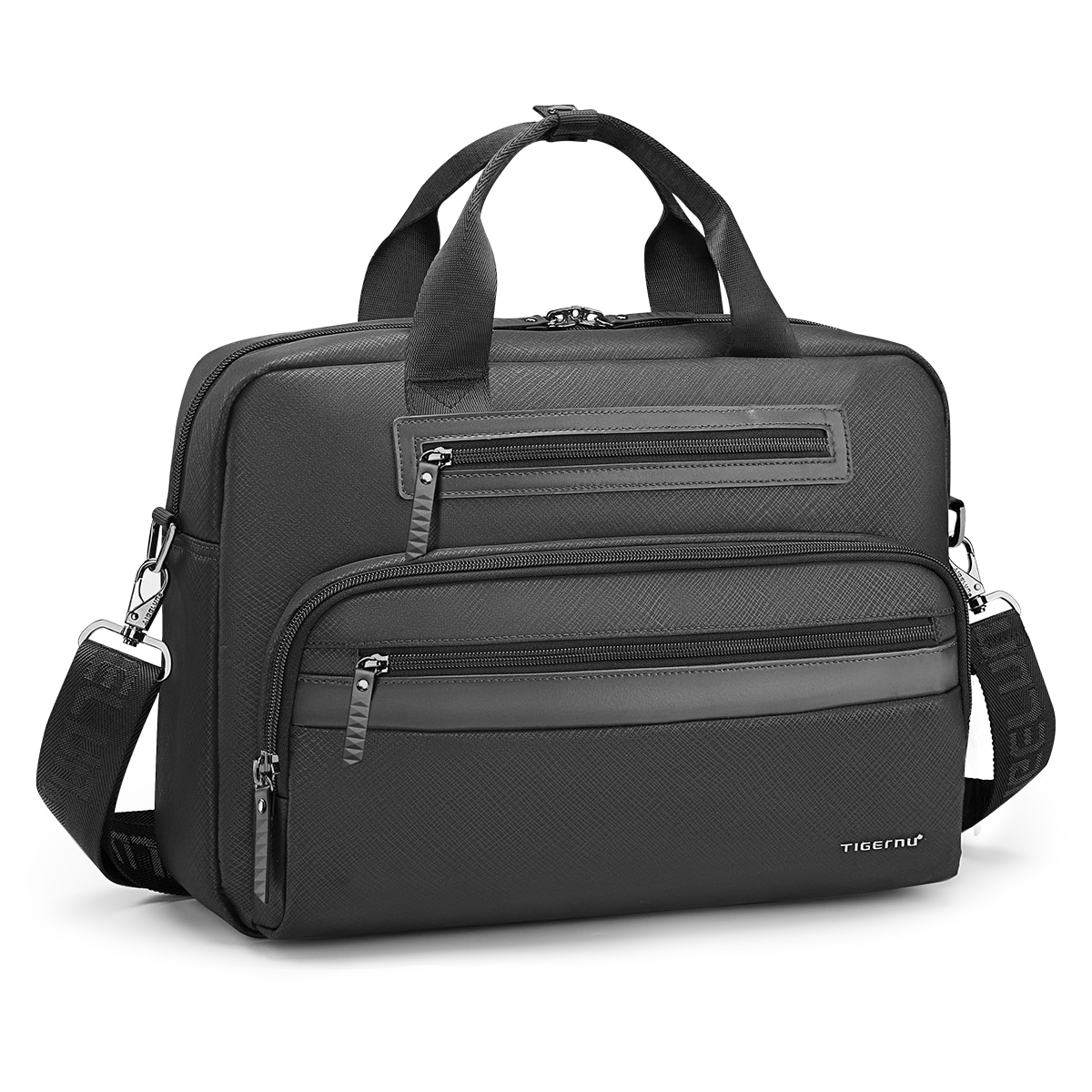 Geanta laptop 14.1" pentru afaceri, material impermeabil antisifonare, Tigernu, 38x10x28 cm, Neagra