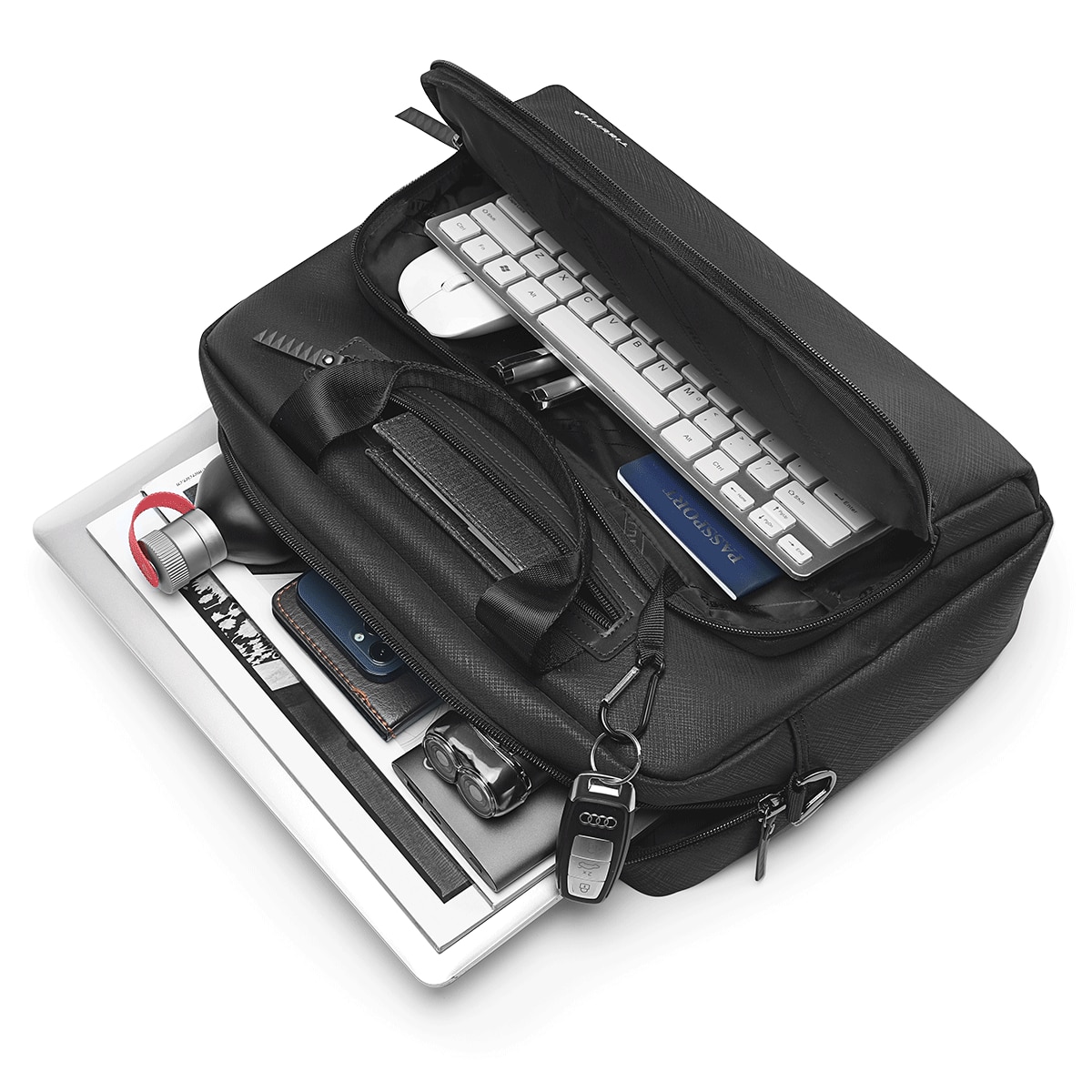 Geanta laptop 14.1" pentru afaceri, material impermeabil antisifonare, Tigernu, 38x10x28 cm, Neagra
