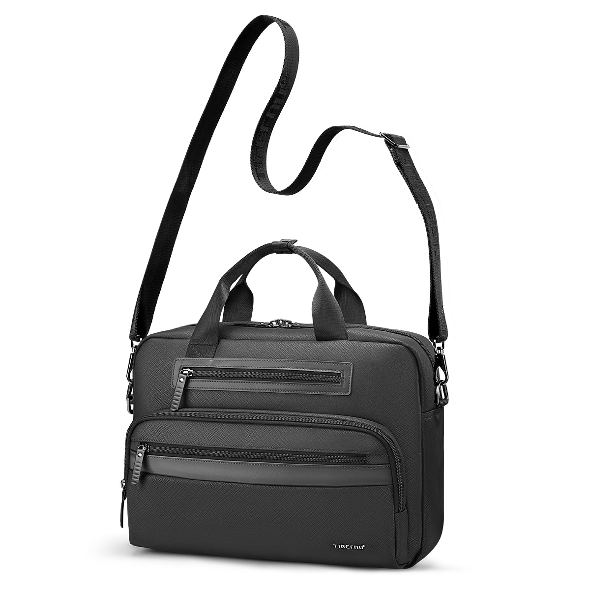 Geanta laptop 14.1" pentru afaceri, material impermeabil antisifonare, Tigernu, 38x10x28 cm, Neagra