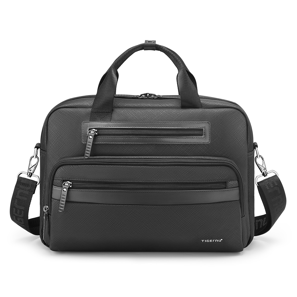 Geanta laptop 14.1" pentru afaceri, material impermeabil antisifonare, Tigernu, 38x10x28 cm, Neagra