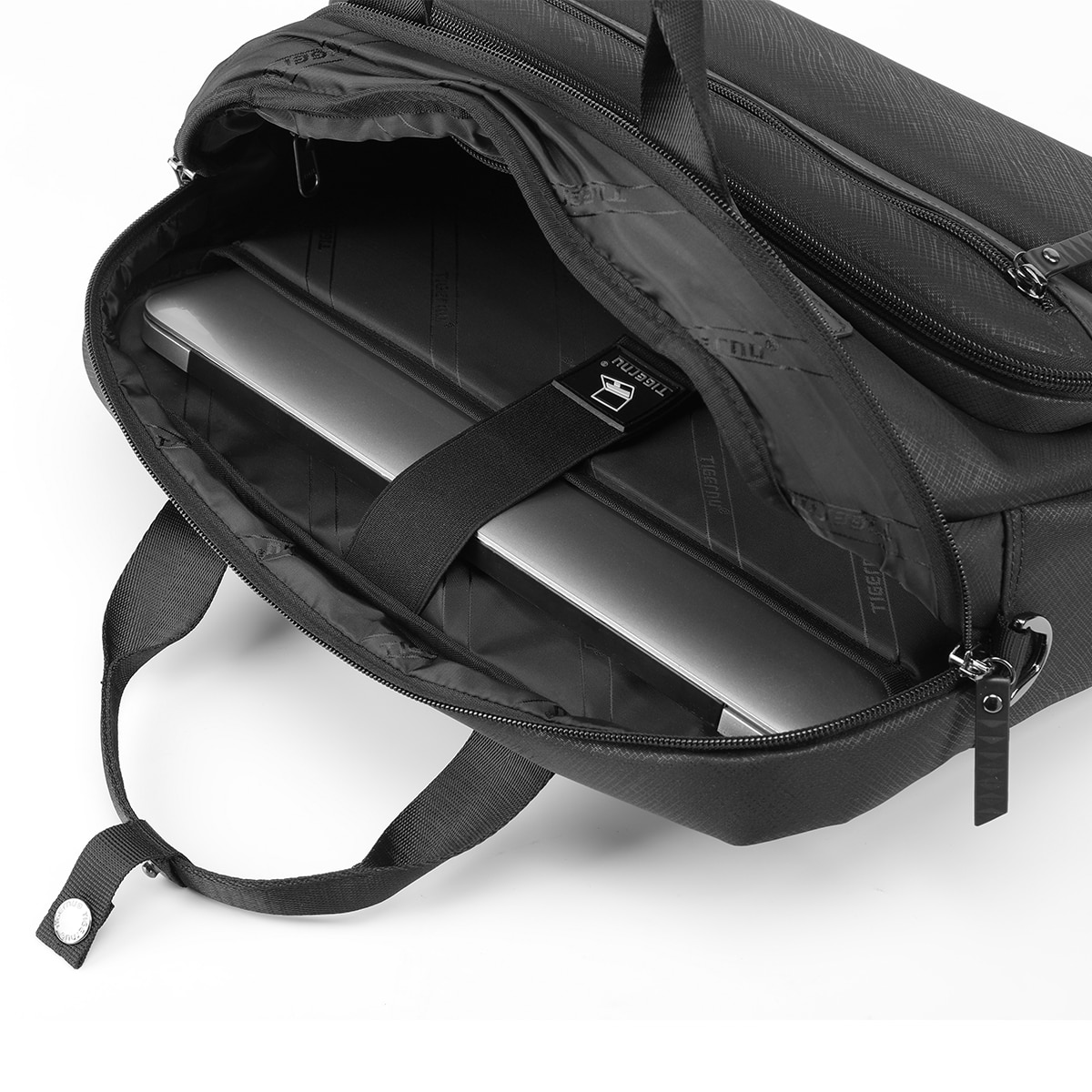Geanta laptop 14.1" pentru afaceri, material impermeabil antisifonare, Tigernu, 38x10x28 cm, Neagra