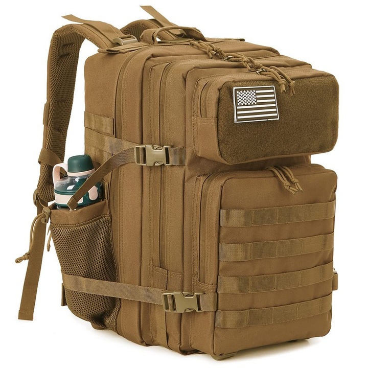 Rucsac militar tactic REDAPRIC 45L, 18x13.2x11.6inch, impermeabil, design modular MOLLE, culoare kaki