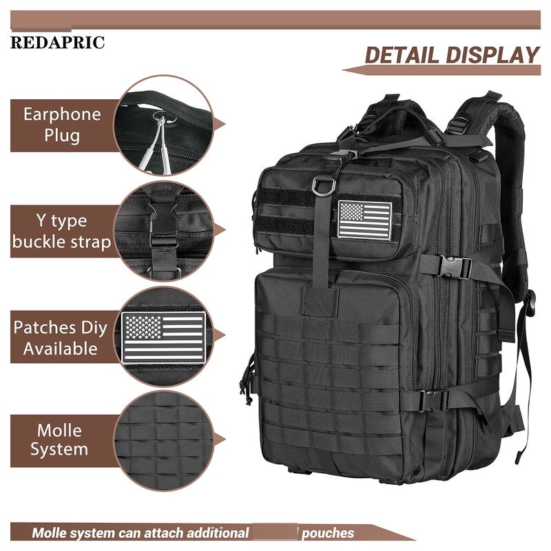 REDAPRIC ブラック リュック 40L Molleシステム Rucsac tactic REDAPRIC 40L, sistem MOLLE, impermeabil, negru