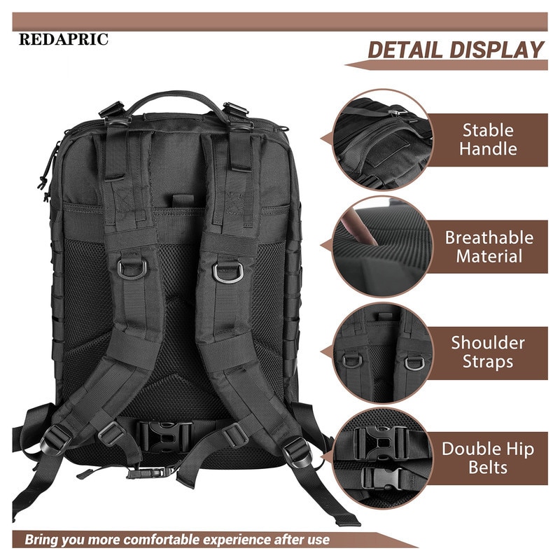 REDAPRIC ブラック リュック 40L Molleシステム Rucsac tactic REDAPRIC 40L, sistem MOLLE, impermeabil, negru