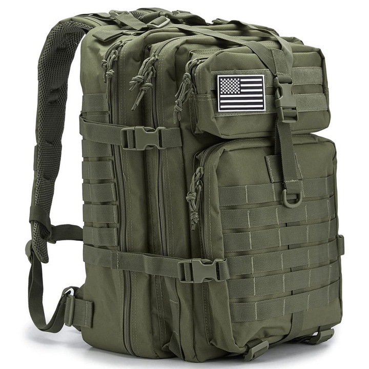 Rucsac tactic REDAPRIC 40L, verde, dimensiuni 33x30x51cm, sistem MOLLE, compartimente multiple