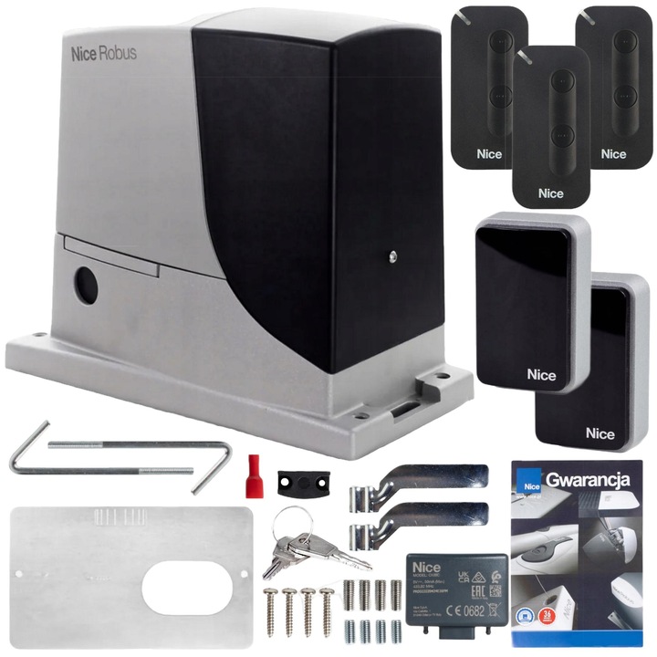 Set automatizare pentru porti culisante Robus 600, Nice, 3 x telecomenzi MyGO2, 515 W, 18 Nm, 330 x 212 x 303 mm, Multicolor