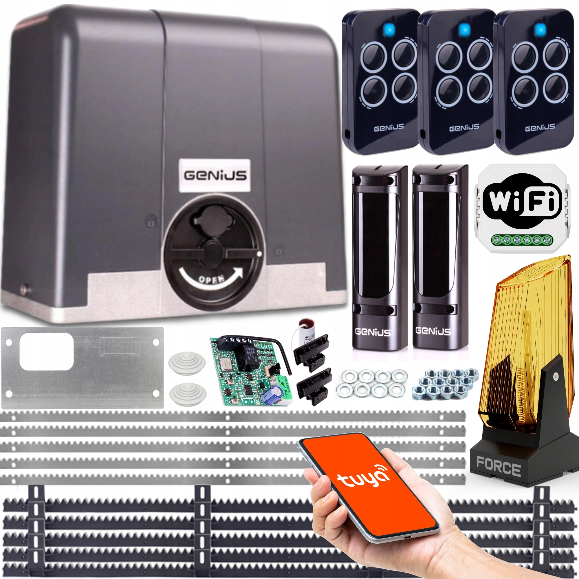 Set automatizare pentru porti glisante GENIUS Blizzard 500, 3x telecomenzi, Wi-Fi, lampa, 500 kg