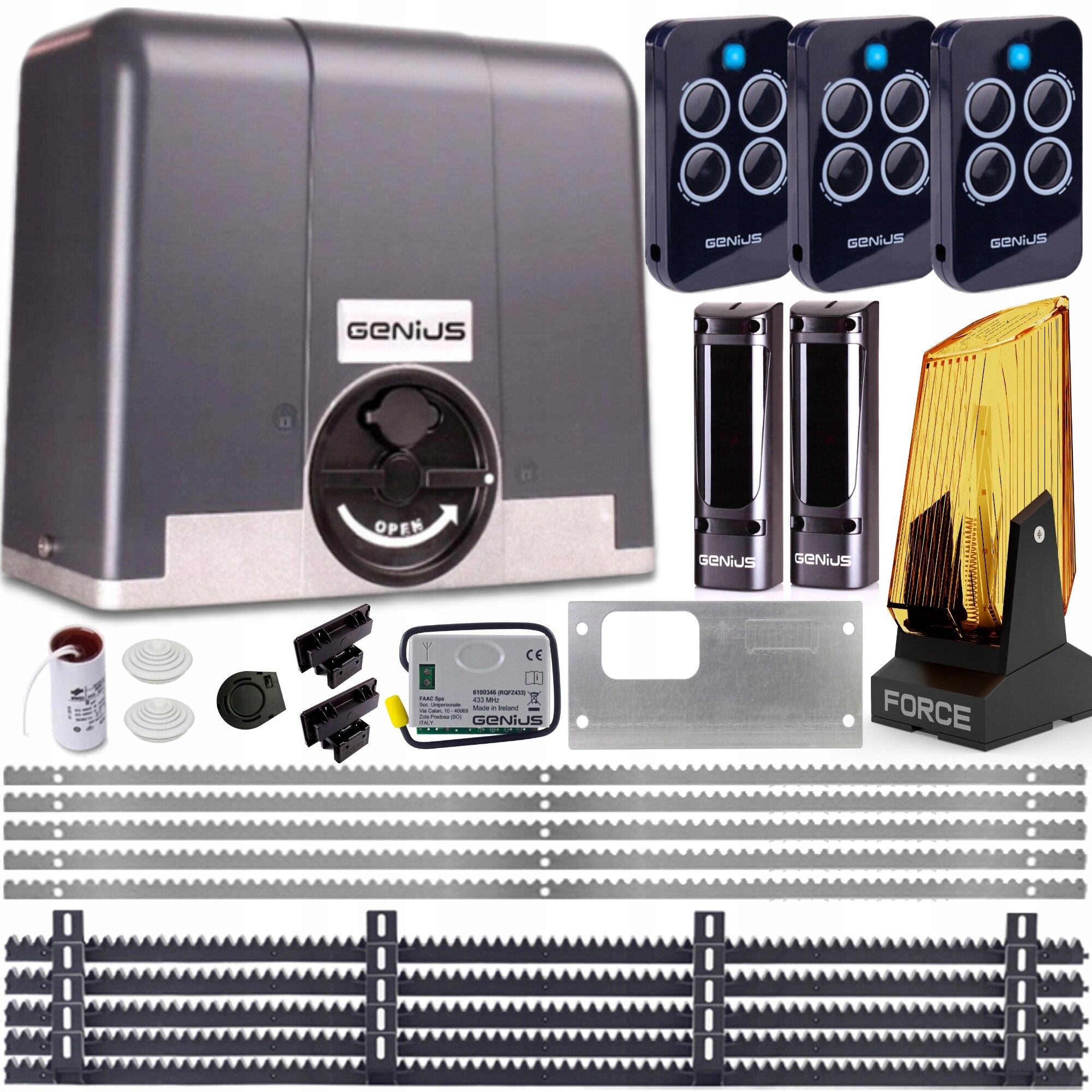 Set automatizare poarta glisanta Genius Blizzard 400, 3x pilot, 5x lista, lampa LED, 400 kg, 230V