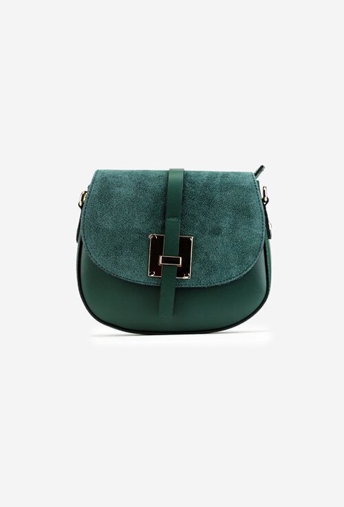 Poseta verde din piele cu clapeta din piele intoarsa