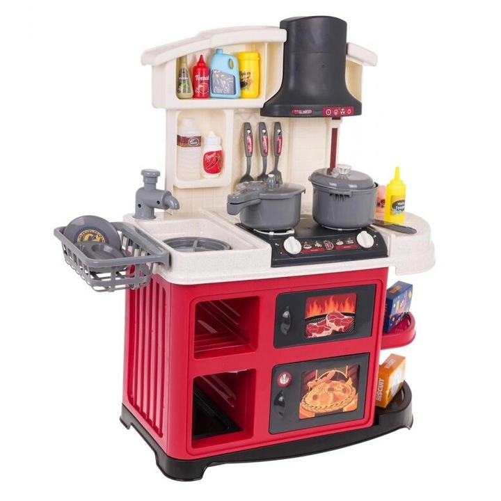 Bucatarie interactiva pentru copii cu sunete lumini si 52 accesorii Red