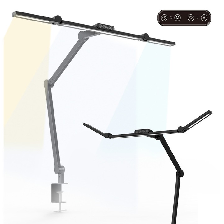 Lampa de birou moderna cu panou tactil, LED, control al luminozitatii, control al temperaturii luminii, moderna, durata de viata de pana la 40000 ore, control convenabil, culoare neagra, HDWR LumixDesk-03
